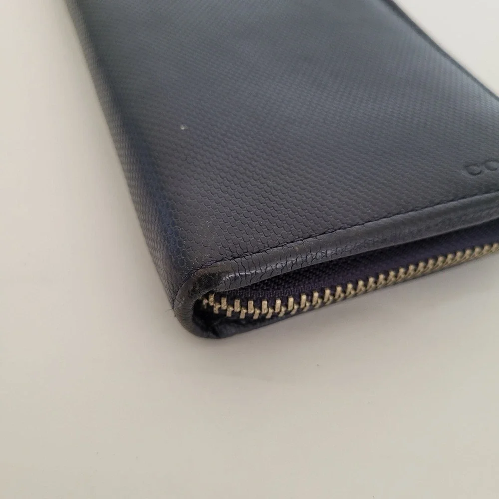Coach Mens Accordion Zip Wallet Navy Blue Crossgrain Leather Long Wallet